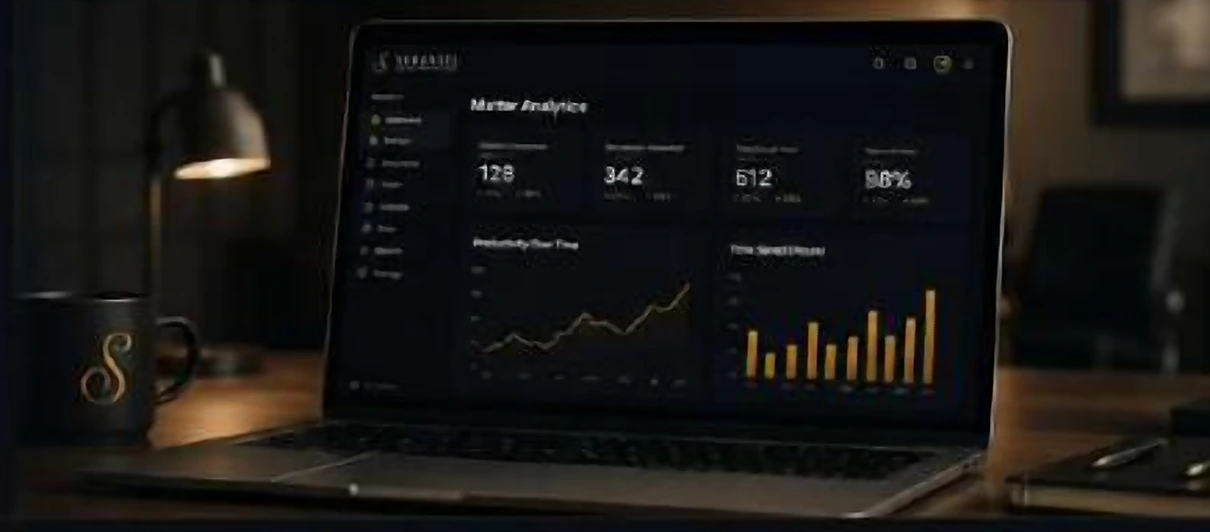 Matter analytics open on a laptop in a firm office